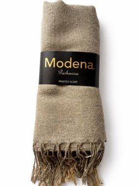 Modena Pashmina Scarf Beige Silver Shimmer Fringe Wrap Shawl NWT